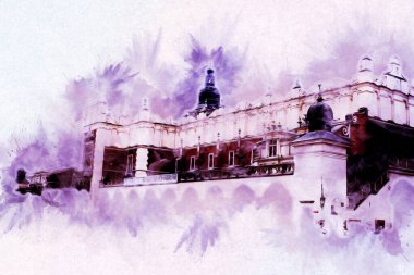 Eski şehir Krakow sanat illüstrasyonları antika