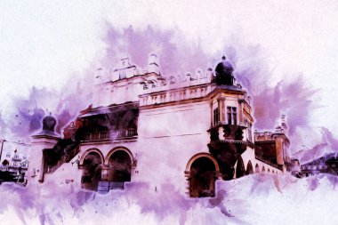 Eski şehir Krakow sanat illüstrasyonları antika