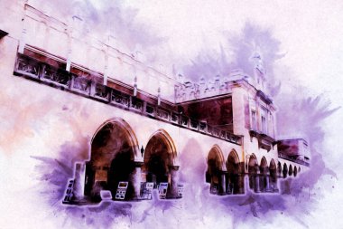 Eski şehir Krakow sanat illüstrasyonları antika