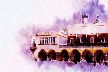 Eski şehir Krakow sanat illüstrasyonları antika