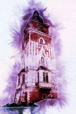 Eski şehir Krakow sanat illüstrasyonları antika