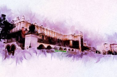 Eski şehir Krakow sanat illüstrasyonları antika