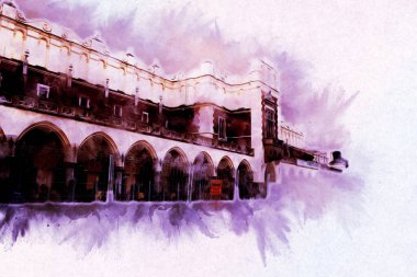 Eski şehir Krakow sanat illüstrasyonları antika