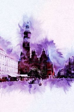 Wroclaw City Poland antika sanat eskizi çizimi