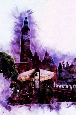 Wroclaw City Poland antika sanat eskizi çizimi