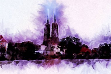 Wroclaw City Poland antika sanat eskizi çizimi