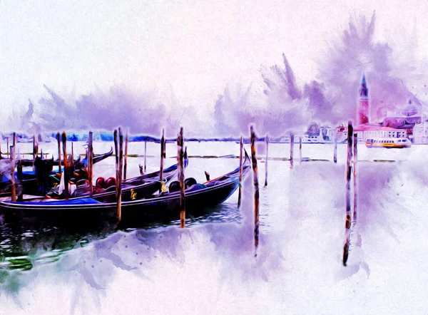 Venecia Arte Dibujo Boceto Ilustración Divertido Diseño Vintage Retro — Foto de Stock