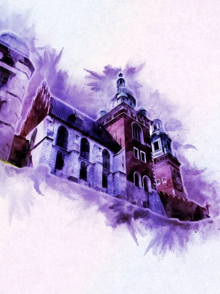 Eski şehir Krakow sanat illüstrasyonları antika