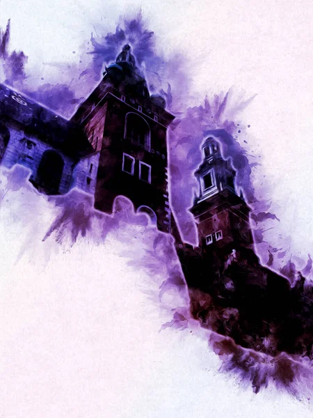 Eski şehir Krakow sanat illüstrasyonları antika