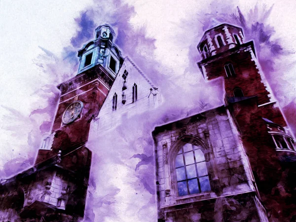 Eski şehir Krakow sanat illüstrasyonları antika