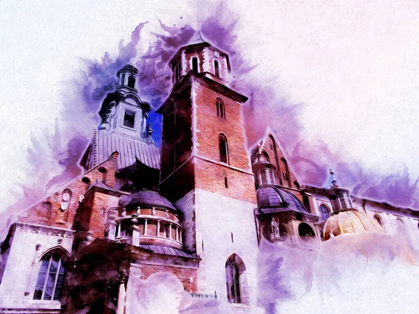 Eski şehir Krakow sanat illüstrasyonları antika