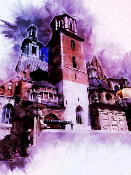 Eski şehir Krakow sanat illüstrasyonları antika