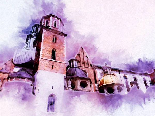 Eski şehir Krakow sanat illüstrasyonları antika