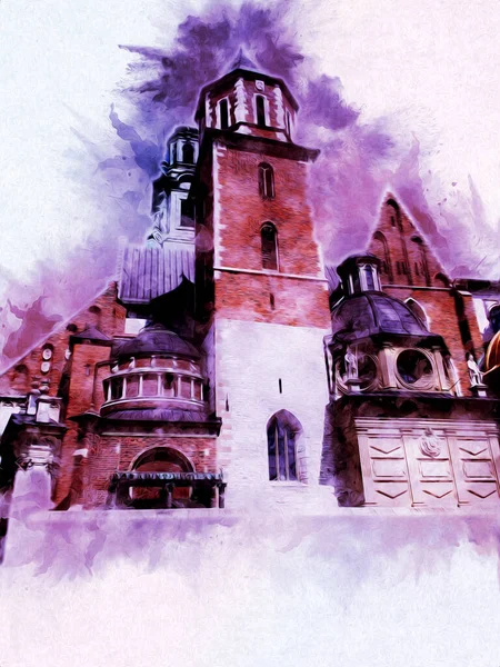 Eski şehir Krakow sanat illüstrasyonları antika