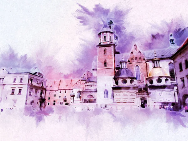 Eski şehir Krakow sanat illüstrasyonları antika