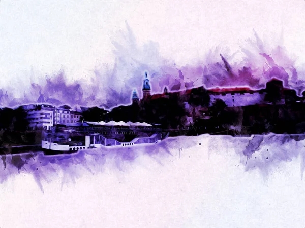 Eski şehir Krakow sanat illüstrasyonları antika