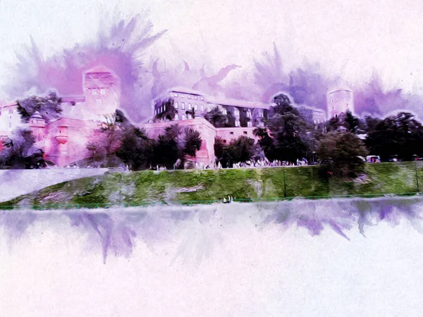 Eski şehir Krakow sanat illüstrasyonları antika