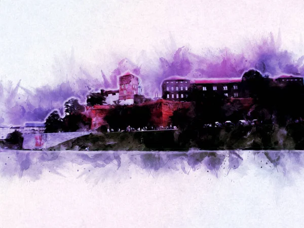 Eski şehir Krakow sanat illüstrasyonları antika