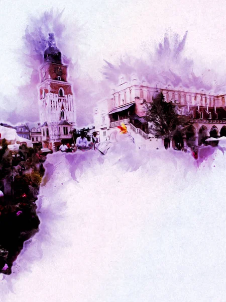 Eski şehir Krakow sanat illüstrasyonları antika