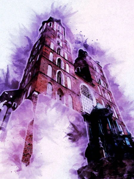 Eski şehir Krakow sanat illüstrasyonları antika