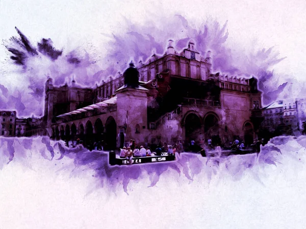 Eski şehir Krakow sanat illüstrasyonları antika