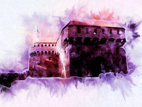 Eski şehir Krakow sanat illüstrasyonları antika