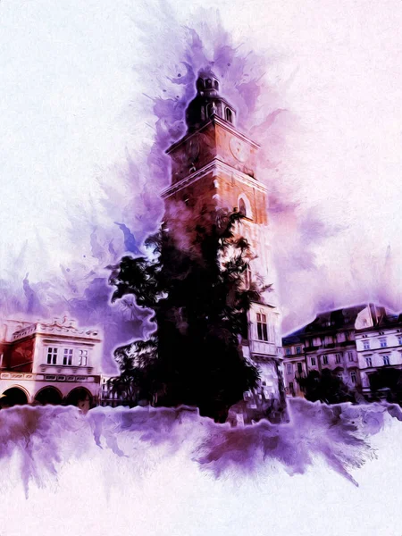 Eski şehir Krakow sanat illüstrasyonları antika