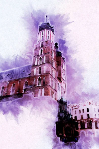 Eski şehir Krakow sanat illüstrasyonları antika