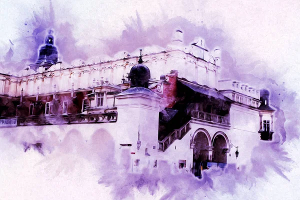 Eski şehir Krakow sanat illüstrasyonları antika