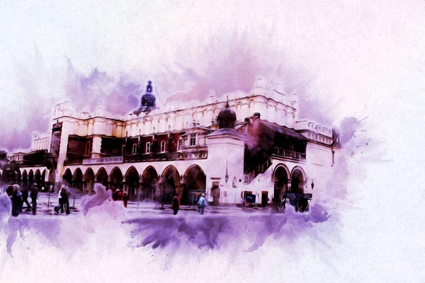 Eski şehir Krakow sanat illüstrasyonları antika