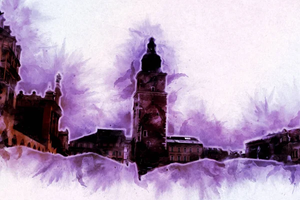 Eski şehir Krakow sanat illüstrasyonları antika