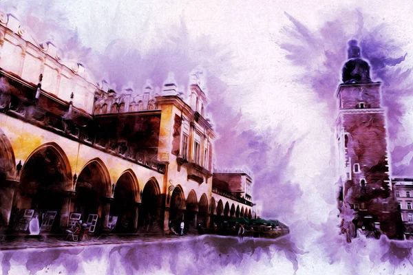 Eski şehir Krakow sanat illüstrasyonları antika