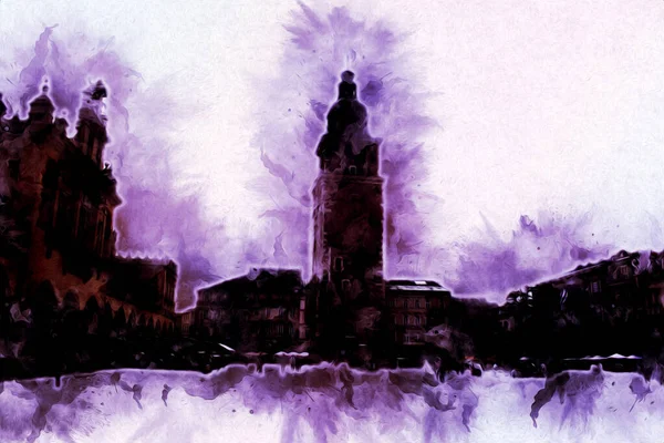 Eski şehir Krakow sanat illüstrasyonları antika