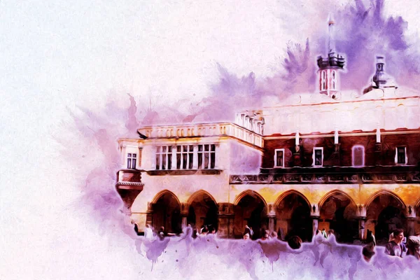 Eski şehir Krakow sanat illüstrasyonları antika