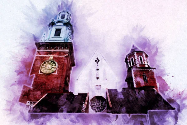 Eski şehir Krakow sanat illüstrasyonları antika