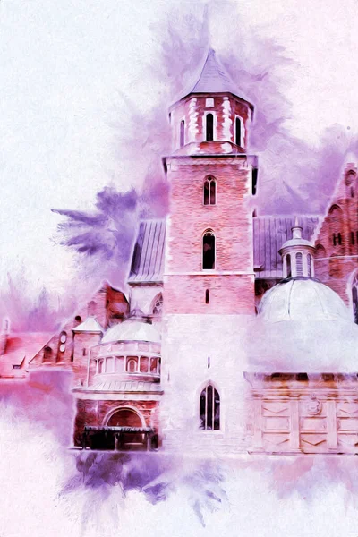 Eski şehir Krakow sanat illüstrasyonları antika