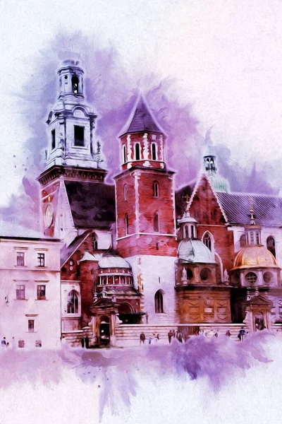 Alte Stadt Krakau Art Illustration Retro Vintage — Stockfoto