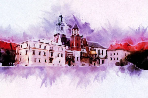 Stare Miasto Krakow Sztuka Ilustracja Retro Vintage — Zdjęcie stockowe