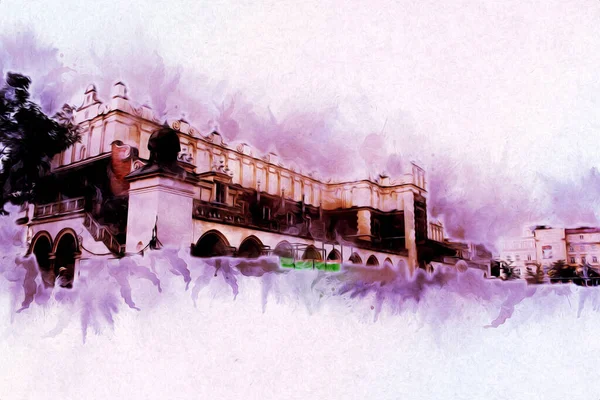 Eski şehir Krakow sanat illüstrasyonları antika