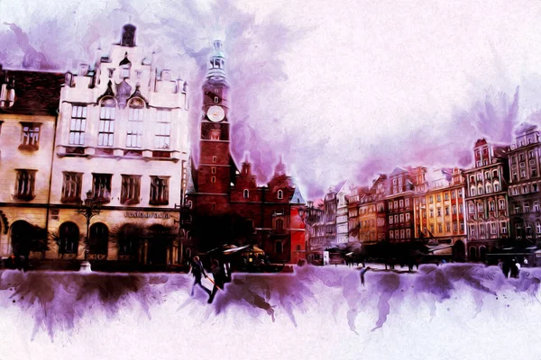 Wroclaw City Poland antika sanat eskizi çizimi