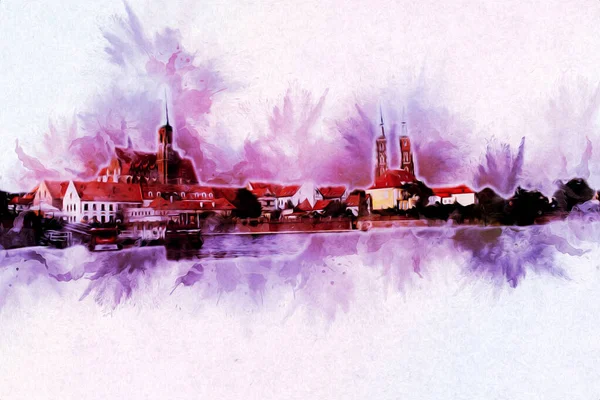 Wroclaw City Poland antika sanat eskizi çizimi