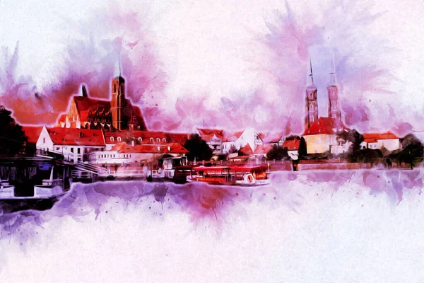 Wroclaw City Poland antika sanat eskizi çizimi