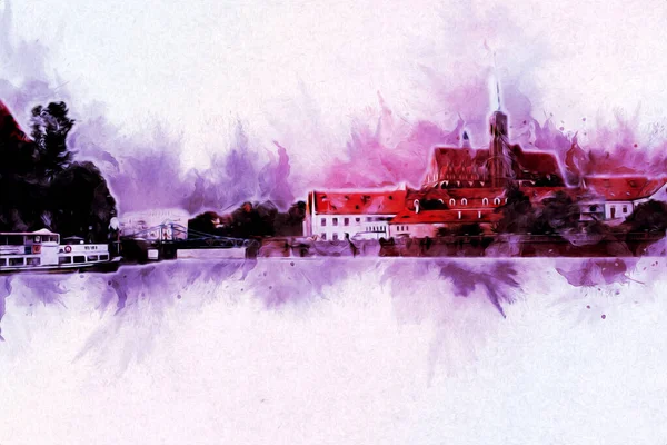 Wroclaw City Poland antika sanat eskizi çizimi