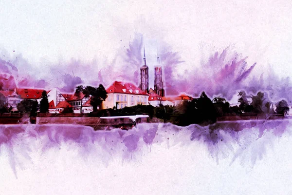 Wroclaw City Poland antika sanat eskizi çizimi