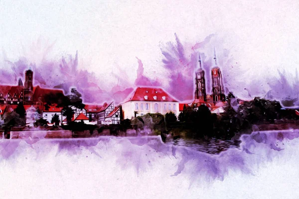 Wroclaw City Poland antika sanat eskizi çizimi