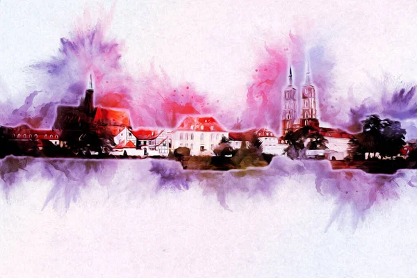 Wroclaw City Poland antika sanat eskizi çizimi