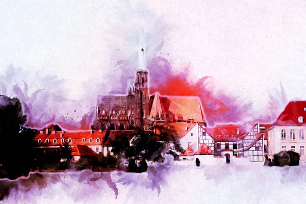 Wroclaw City Poland antika sanat eskizi çizimi