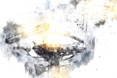 Donanma gemisinde askeri radar takibi, sanat eseri çizimi klasik.