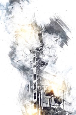 Donanma gemisinde askeri radar takibi, sanat eseri çizimi klasik.