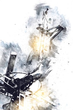 Donanma gemisinde askeri radar takibi, sanat eseri çizimi klasik.